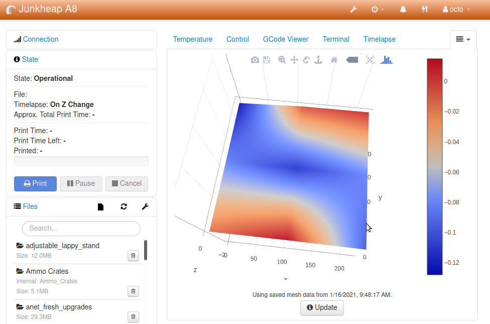 Bed measurements from Octoprint