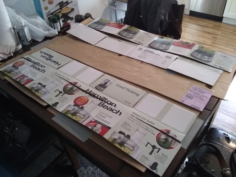 cardboard samples laid out on a table